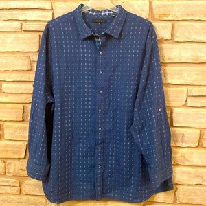 Synrgy Button Up Shirt Mens Blue Geometric Stretch Performance Casual Size 3XL